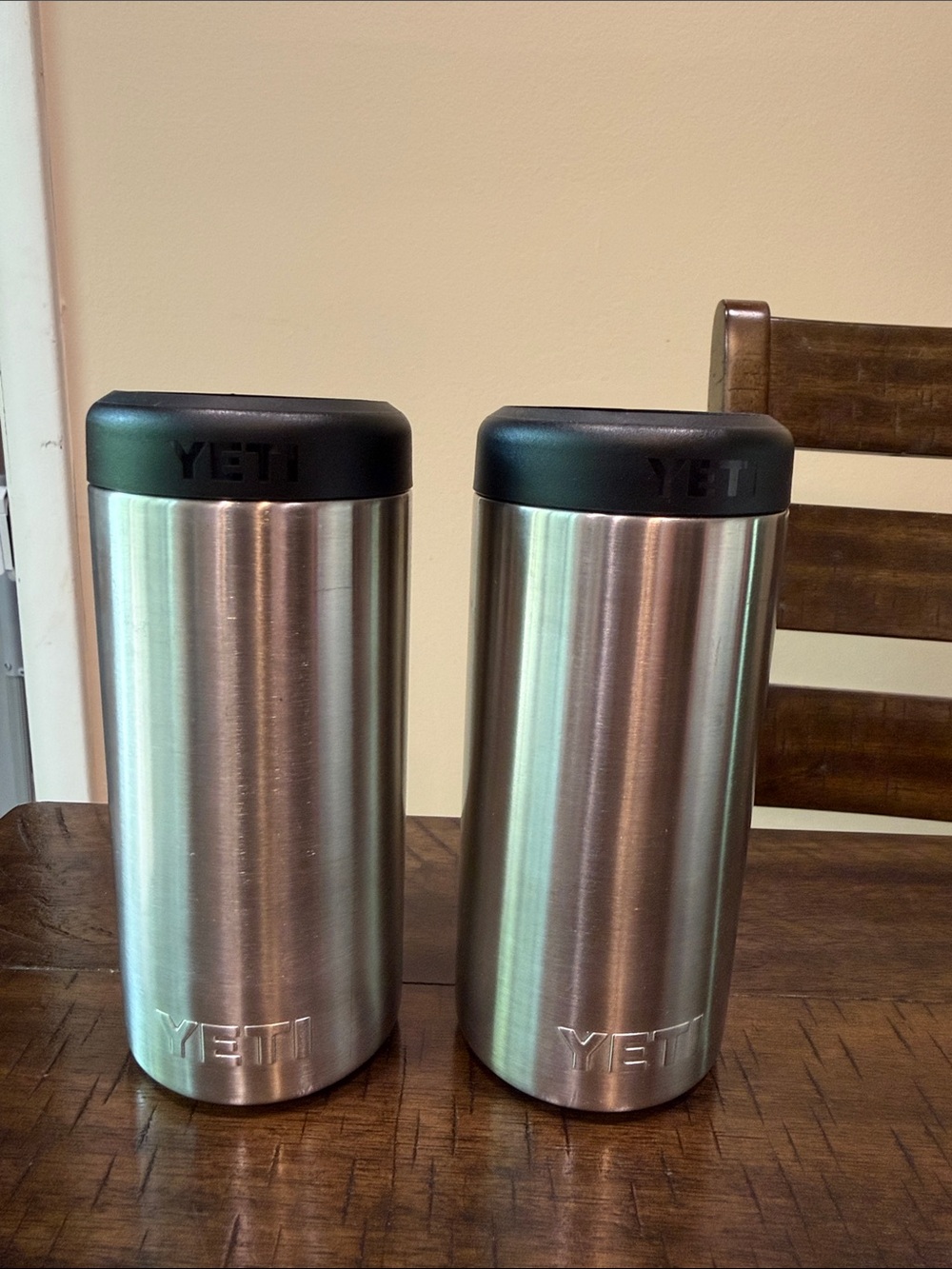 Yeti Stainless Steel Slim Can Insulator with Black Lid (Set of 2)